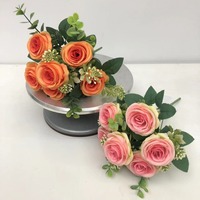 Décoration de fleur de soie artificielle romantique haut de gamme à 6 têtes Lady Rose pour la maison Noël Pâques Nouvel An chinois-Naturel Réel