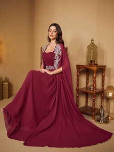 Robe de soirée élégante en deux pièces pour femmes, col <span class=keywords><strong>carré</strong></span>, sequins, patchwork, manches cape, <span class=keywords><strong>coupe</strong></span> ajustée, buste plissé, en mousseline de soie, pour l'été - Product Image 6