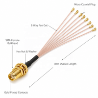 Câble d'antenne micro coaxial SMA femelle à montage sur panneau vers 8 connecteurs U.FL, avec pigtail de sortie ventilé de 8 cm pour routeur