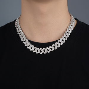Collar Gargantilla Unisex de Plata 925 con Baño de Rodio y Moissanita, Cadena Figaro, Corte Baguette Geométrico, Estilo Hip Hop, para Boda o Compromiso - Product Image 1