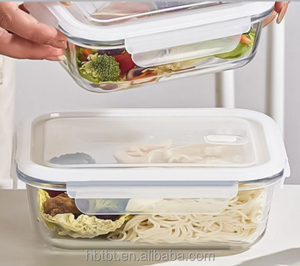 Heat Resistant Microwave <strong>Bowl</strong> <strong>With</strong> <strong>Lid</strong> <strong>Borosilicate</strong> Glass Lunch Box Glass Food Container Set - Product Image 4