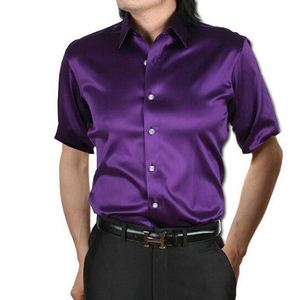 fitted lace wedding dress Hisdern Men's Dark Purple Splicing Dress Shirt for Office Wear M main image 0
