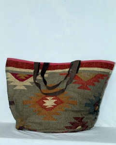 100% Handmade Tote Bag Women Cotton Jute with Leather <b>Strap</b> Vintage Style Open Closure Clutch <b>Shoulder</b> Bag for Wholesale Price - Product Image 6