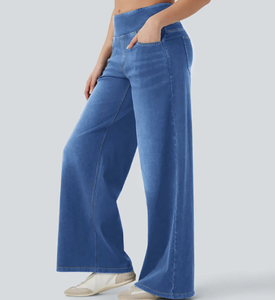 <span class=keywords><strong>Jeans</strong></span> a Vita Alta Personalizzati con Elastico in Vita, Vestibilità Lusinghiera e Snellente, Pantaloni in Denim a Zampa d'Elefante per Donna con Silhouette Eccellente - Product Image 3
