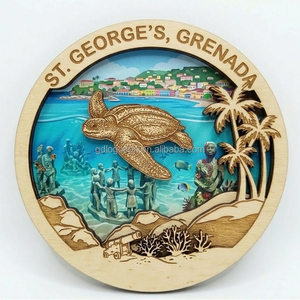 Aimant de réfrigérateur en bois personnalisé, découpé au laser, en forme de timbre, sur le thème de Oranjestad Aruba, avec flamant rose superposé, souvenir des Caraïbes, vente en gros - Product Image 4