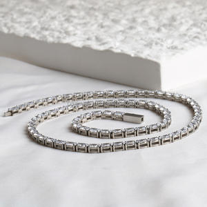 Luxe 316 En Acier Inoxydable Tennis Chaîne Collier pour Femmes Classique Lien Chaîne Ovale <span class=keywords><strong>CZ</strong></span> Non-Flip-over Conception Étanche Bijoux - Product Image 5