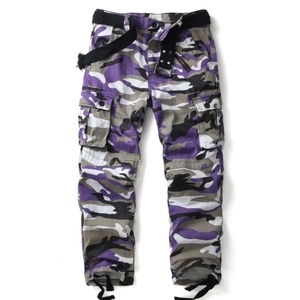 Pantalon cargo camouflage décontracté, pantalon en coton léger, multi-poches, taille élastique, lavage délavé, devant plat - Product Image 1
