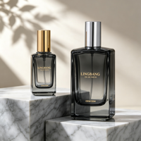 Flacon de parfum carré simple et haut de gamme, 25 ml et 100 ml, verre transparent avec couvercles dorés et argentés, étanche et durable