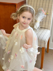 Nuovo <span class=keywords><strong>Vestito</strong></span> Estivo <span class=keywords><strong>da</strong></span> <span class=keywords><strong>Bambina</strong></span> Stile <span class=keywords><strong>Fata</strong></span>, Super Floreale con Fiori 3D, in Garza e Pizzo, Senza Maniche, Mini Gonna con Balze per Bambine - Product Image 4