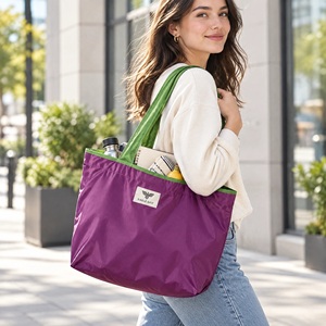 Eagle Gfit Reusable Foldable Tote <b>Bag</b> Medium <b>Large</b> Purple Green Casual Daily Use Polyester Lightweight Shopping <b>Bag</b> - Product Image 6