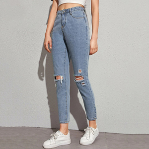 Femmes nouveau style Offre Spéciale personnalisé décontracté <span class=keywords><strong>taille</strong></span> <span class=keywords><strong>haute</strong></span> déchiré maman Jeans - Product Image 2