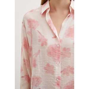 เสื้อเชิ้ตออร์แกนซ่าพิมพ์ลายดอกไม้สีชมพูผู้หญิงเสื้อเชิ้ตใสสำหรับใส่ทุกวันแบบลำลอง - Product Image 2