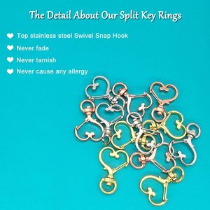 Lot de crochets mousquetons pivotants en forme de cœur, clips à ressort métalliques colorés, crochets de porte-clés, fermoirs mousquetons, anneaux de clés fendus - Product Image 4