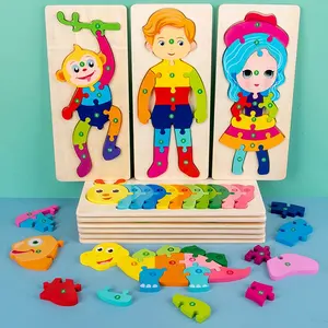 חם עץ חיות 3D פאזלים מונטסורי משחק צעצועי ילדים פאזל לוח ילדי עץ Pegged פאזלים צעצועים חינוכיים 2021 מגמה