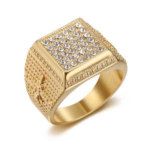 yunnique Hip Hop <b>Ring</b> <b>Titanium</b> Steel Gold Plated Micro Pave Diamonds Men's Jewelry Gift Geometric Cross Design - Product Image 4