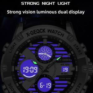นาฬิกาข้อมือผู้ชายแบบสปอร์ต หน้าปัดกระจกอัลลอยด์ ระบบอนาล็อก-ดิจิตอล ควอตซ์ สายหนัง กันน้ำ เรืองแสง โครโนกราฟ พร้อมฟังก์ชั่นจับเวลาและนาฬิกาปลุก - Product Image 3