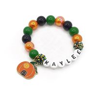 Verlobungsgeschenk Vergoldetes Quarz-Perlenarmband mit Buchstaben-Kürbis-Anhänger Set Buntes Halloween-Stretch-Armband