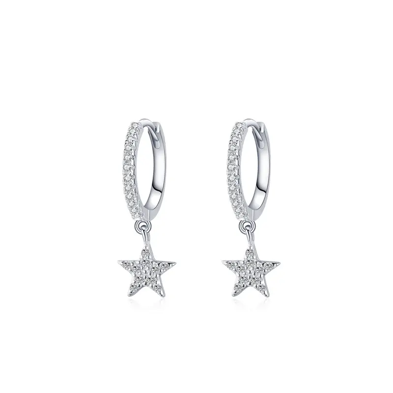 Pendiente fino 925 Plata de Ley Micro incrustaciones de circón pentagrama estrella encanto círculo pendientes para mujer fabricación de joyas
