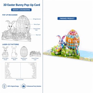 Tarjeta de felicitación 3D con diseño de conejo de Pascua, tarjeta de invitación de papel de dibujos animados con sobre, regalo para fiestas navideñas - Product Image 5