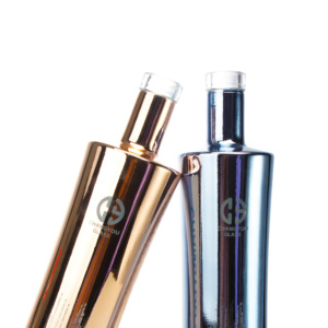 Sang Trọng Tùy Chỉnh 750Ml Phẳng Hình Dạng Kim Loại Trang Trí Mạ Điện Trái Cây Rượu Chai Thủy Tinh Cho Vodka Whisky Tequila - Product Image 5