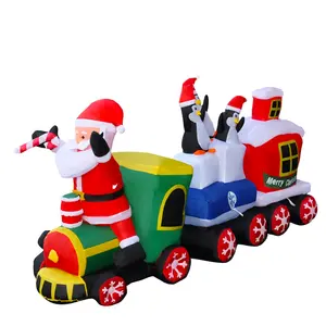 Tren de conducción de Papá Noel con iluminación LED de 8 pies, decoración navideña inflable, suministros para fiestas, adornos de jardín