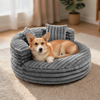 Lit rond en peluche pour chien et chat, amovible et lavable, canapé-lit portable pour animaux de compagnie, toutes saisons, vente en gros
