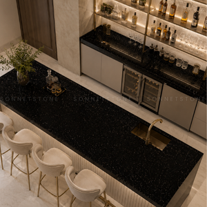 Galaxy of Golden Speckles Black Galaxy Granite Distinctive Starry Black Backdrop Premium Stone Slab Elegant Countertop Surface - Product Image 4