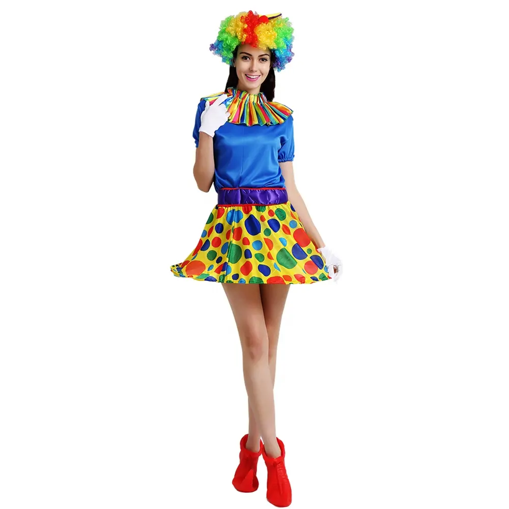 Drop Shipping Carnival Halloween Party Women Clown Costume Jumpsuit Cosplay Party Dress Sexy Adult Female Clown Costume