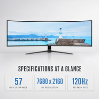 Moniteur de jeu incurvé ultra-large de 57 pouces, 7680 x 2160 8K 120Hz, écran IPS LED, 32:9, DP, haut-parleurs intégrés