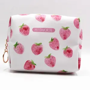 Small Cute Print Travel Waterproof PU Leather Cheap Girl Lipstick Portable Pouch Fashion Candy Zipper Cosmetic Packaging Bag