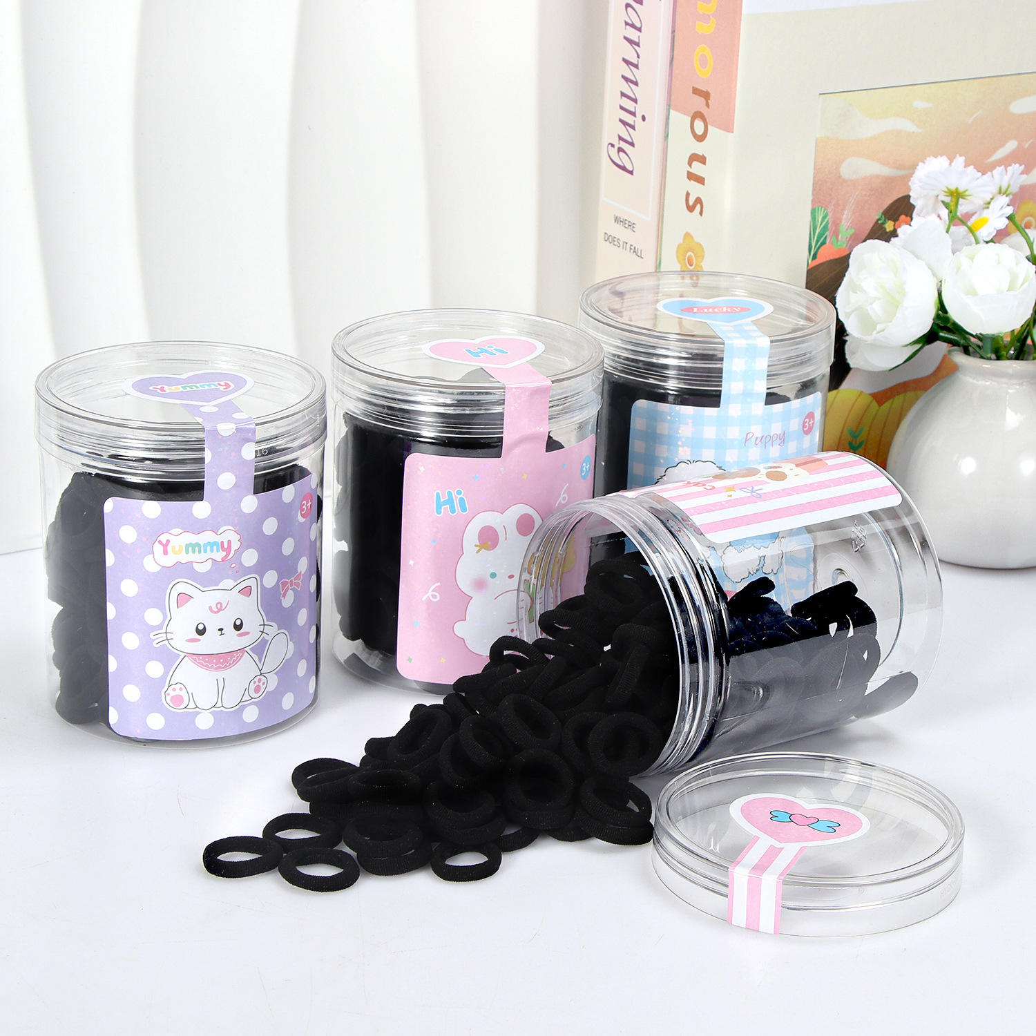 แหวนผ้าขนหนูกลมเล็กสีดำ1แพ็ค