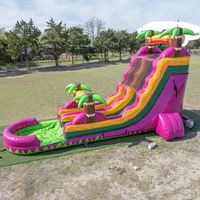 Toboggan aquatique gonflable en PVC Magenta de 18 pieds à une voie, motif arc-en-ciel tropical, garantie 1 an, idéal pour la location événementielle