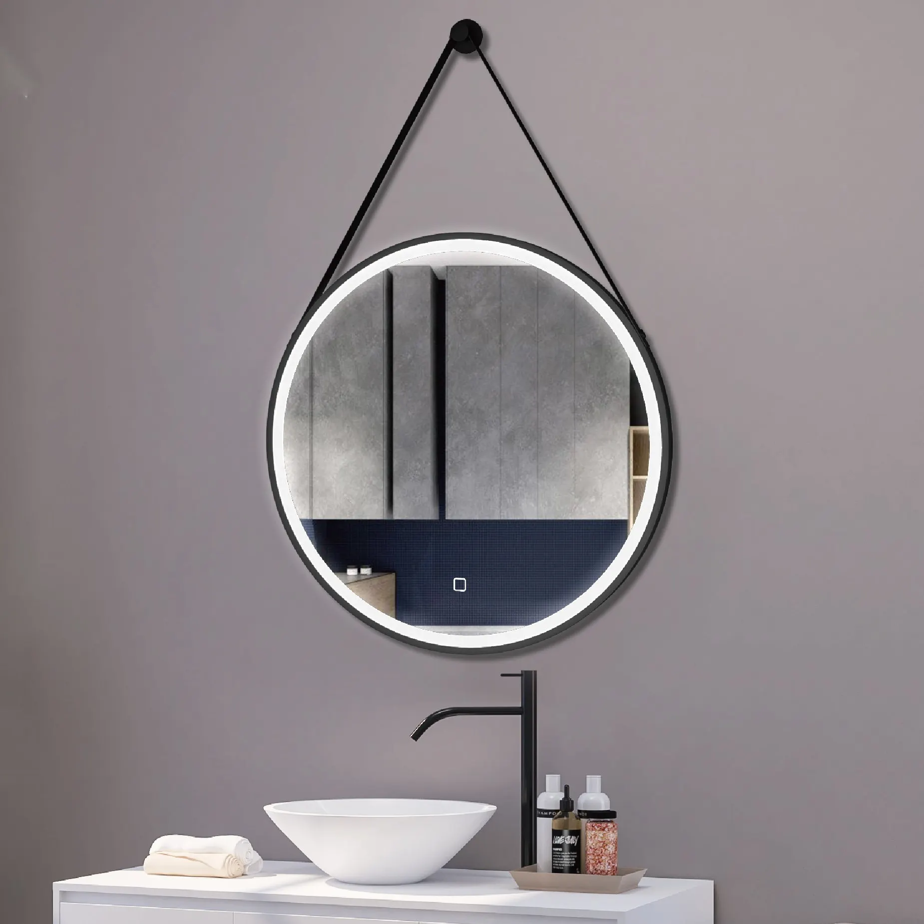 도매 Led 빛 Defogger 터치 스크린 백라이트 스마트 욕실 Led 거울 거실 라운드 벽 거울