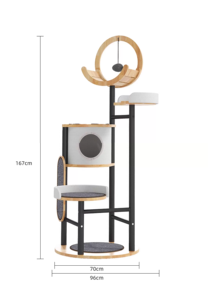 Mobiliário para Animais de Estimação em Aço Carbono Luxuoso com Plataforma Múltipla em Madeira de Borracha e Carpete Plush - Product Image 6