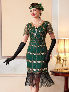 <span class=keywords><strong>Robe</strong></span> Gatsby Ecowalson Explosions Wish, grande taille, style <span class=keywords><strong>vintage</strong></span> des années <span class=keywords><strong>1920</strong></span>, en cachemire à sequins, faite à la main, avec des glands perlés, moulante, séchage rapide - Product Image 6