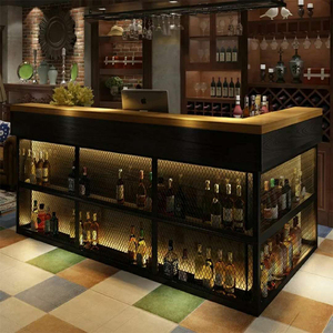 Modern Dark Wood <b>Reception</b> Desk LED Light Luxury Design Bar Club Hotel Lobby Restaurant Front <b>Counter</b> - Product Image 2