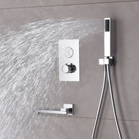 Nouvel ensemble de robinets thermostatiques muraux en cuivre chromé de style chinois avec douche cascade, design minimaliste pour usage hôtelier