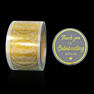 Rolo de adesivos de vinil para presente com estampagem de ouro redondo novo impresso personalizado e novo rolo de adesivos de agradecimento