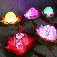 Lanterne en polyester pour enfants, motif fleur de lotus, lumineuse, à main, pour le Nouvel An et le Festival de la Mi-Automne, jouet artisanal DIY, cadeau LED petit format