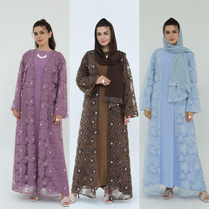 Abaya di Lusso 2026 Fatto a Mano Stile Dubai con Pizzo Floreale e Perle, Cardigan per Donna Musulmana, <span class=keywords><strong>Abiti</strong></span> Modesti con Hijab Coordinato - Product Image 5