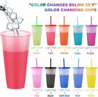 Gobelet en plastique PP transparent personnalisé avec logo, 16OZ 24OZ, couleurs unies, avec couvercle et paille, pour eau