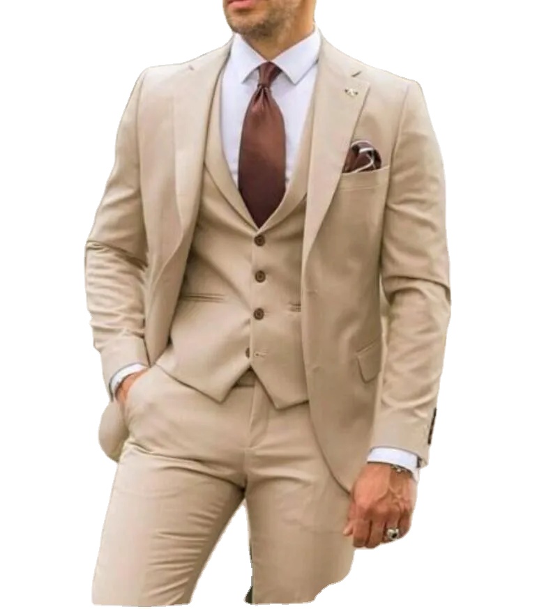 スタイリッシュなベージュメンズウェディングタキシードBohoノッチド
