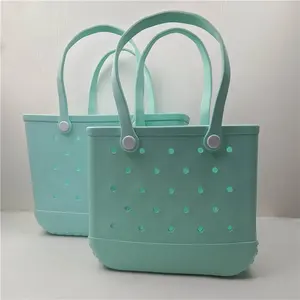 Toptan moda kadınlar plaj su geçirmez Eva silikon yaz kauçuk çanta özel Logo Bogg alışveriş sepeti çanta