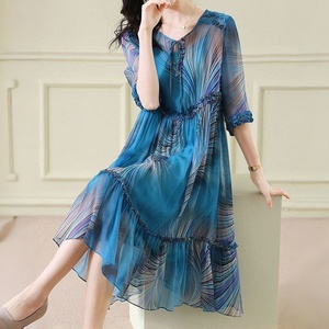 Boutique all'ingrosso abito estivo romantico elegante Casual da donna traspirante lungo in Chiffon di lunghezza naturale stampato a-line lungo - Product Image 1