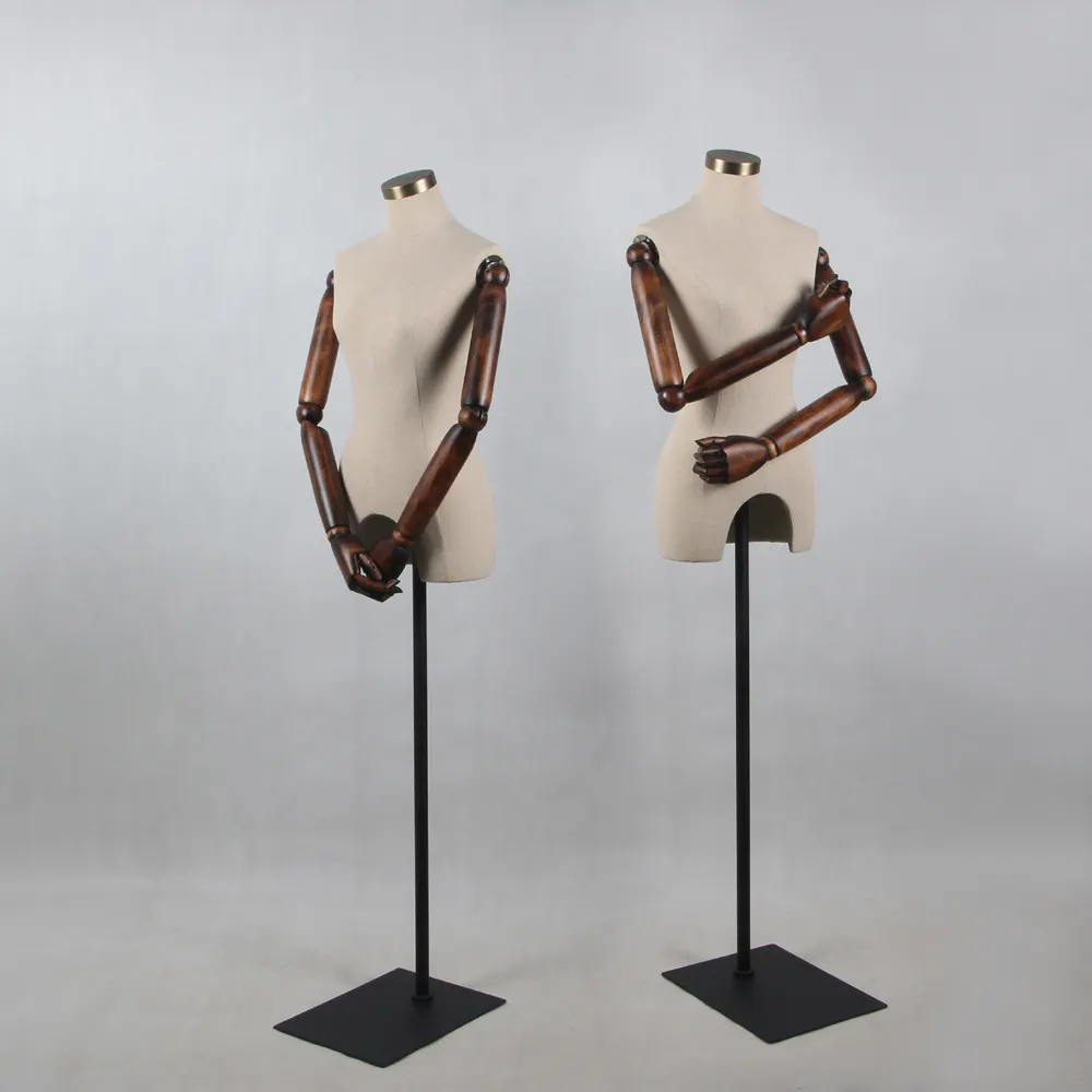 Factory price natural linen fabric covered articulated arms female foam dummies mannequins