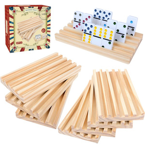 Bandejas de madera premium duraderas para Mahjong y soportes para dominó, juego portátil con caja de lata para noches de juego en familia y torneos de Mahjong - Product Image 4