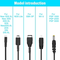 Câble de chargeur USB 5 en 1 pour Nintendo DS Lite/Wii U/New 3DS XL,3DS XL,2DS,DSi XL,NDS/GBA SP(gameboy advance sp),PSP 1000 2000