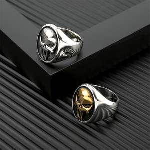 Anillo de hombre de acero inoxidable chapado en oro de 18 quilates, impermeable, con diseño de calavera de Ghost Head, estilo Punk Locomotive Personality Punisher Skull Hiphop, certificado - Product Image 3