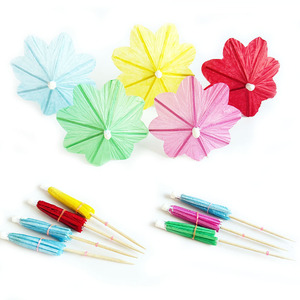 Paper Cocktail Umbrellas With Skewers For Cake Decor Birthday Party Supplies Colorful Round Paper Umbrella Toppers - Product Image 3