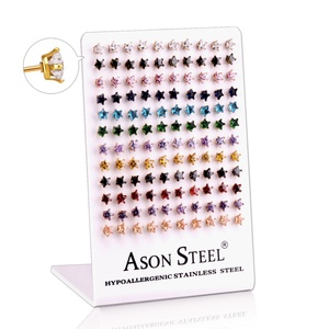 Vente en gros de boucles d'oreilles en zircon colorées, hypoallergéniques, en acier inoxydable, imperméables, pour unisexe - Product Image 6